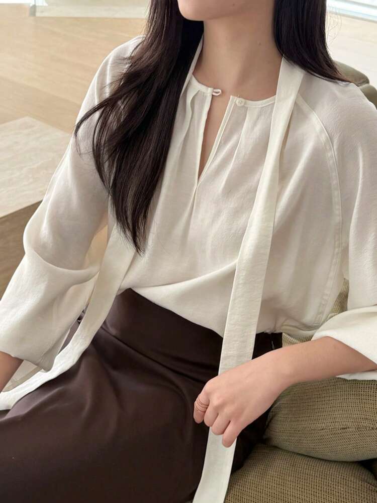 Flared Sleeve Casual Blouse For Women, Stylish & Versatile Slim Fit Shirt