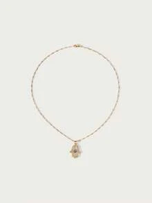 Glisma Eye Detail Hamsa Hand Charm Necklace - Yellow Gold - View 4