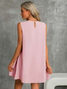 SHEIN Essnce Summer Women Dresses A-Line Round Neck Dress Sundress Mother Day Dress Casual Dress - Baby Pink - View 2