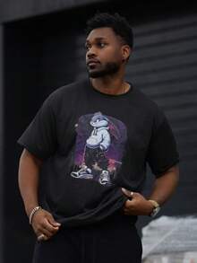 Heavens Edit 男士时尚霸气兔子印花圆领短袖日常休闲流行T恤 - 黑色 - 查看 6