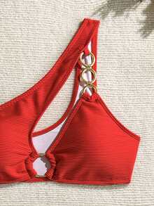 Swim Basics Conjunto de bikini de unicolor para vacaciones en la playa - Rojo - Ver 4