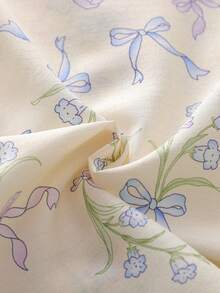 SHEIN 2件套女童碎花蝴蝶结装饰Polo领开衫和裤子休闲舒适宽松家居服套装 - 彩色 - 查看 8