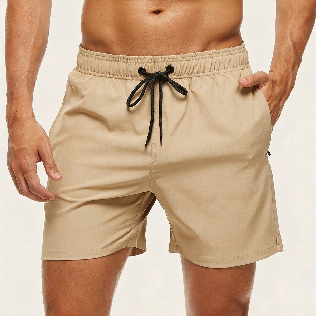 Pantalones cortos de playa para hombre con cintura de cordón y bolsillo con cremallera, vacaciones