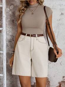 EMERY ROSE 女士休闲日常口袋纽扣牛仔短裤 - 白色 - 查看 5