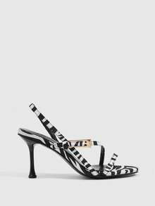 CUCCOO SZL Women's Fashion Commuter Zebra Print Buckle Heeled Sandals Valentine's Day - Black and White - View 3
