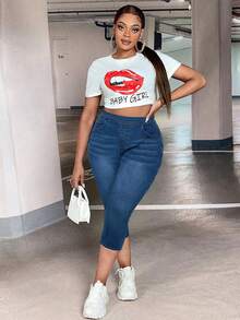 SHEIN SXY Quần jean denim trơn màu cỡ lớn kiểu dáng thường ngày - Rửa trung bình - Xem 5