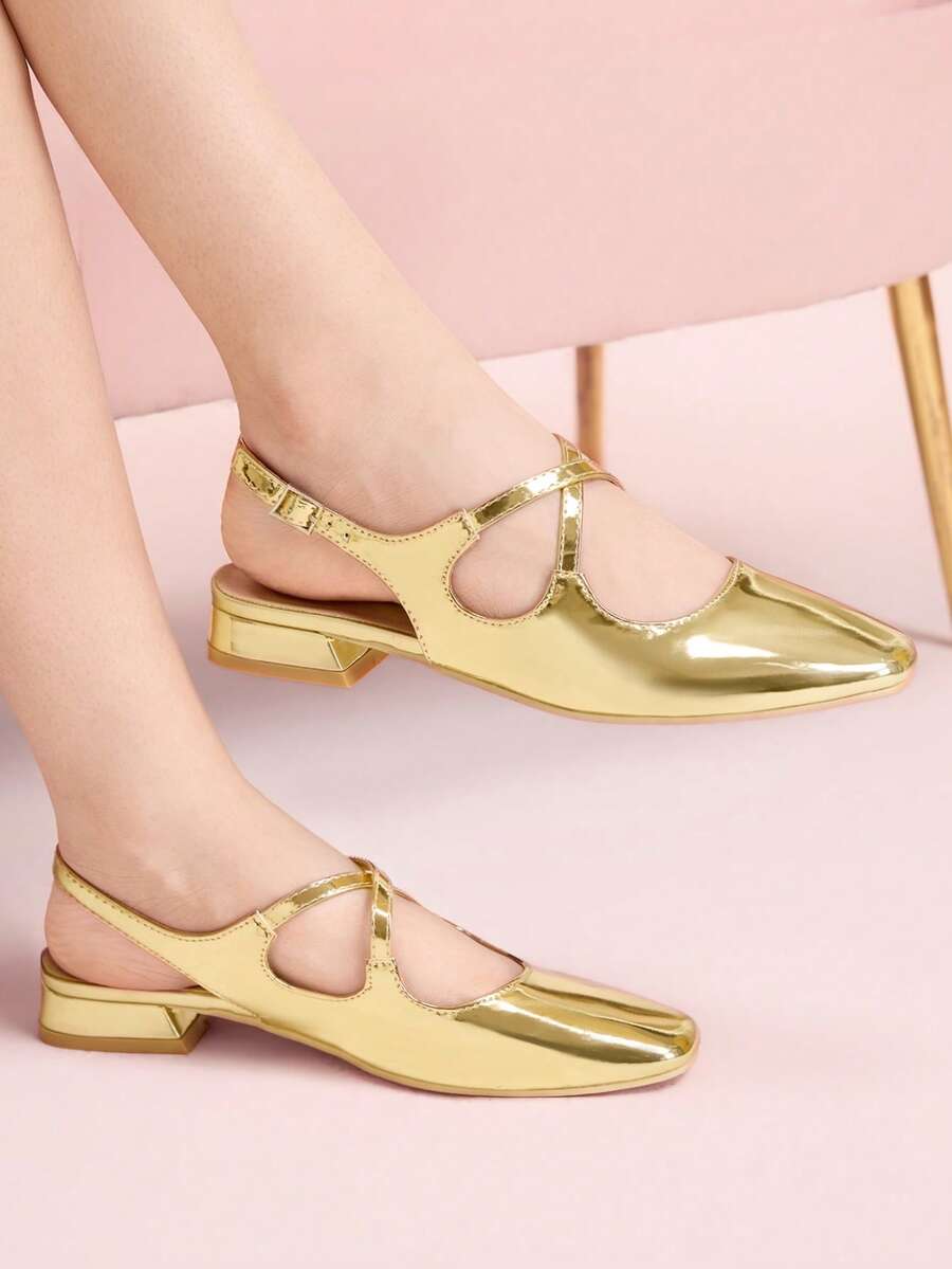 CUCCOO DOLLMOD Giày bệt Mary Jane trang trí nơ xinh xắn, màu mơ, mũi vuông, gót thấp, thích hợp đi làm, hẹn hò, dự tiệc, mua sắm, đi học, phong cách ngọt ngào. - Vàng - Xem 1