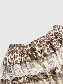 ROMWE Grunge Punk Y2K Retro Leopard Print Lace Patchwork Low Waist Mini Skirt For Women - Khaki - View 4