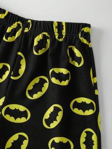 BATMAN X SHEIN Tween Boy Casual Everyday Commute Fashion Street Bat Logo Allover Print Elastic Waist Shorts, Summer - Black - View 4