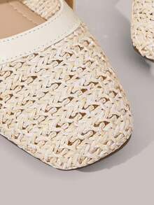 Styleloop Women Shoes Holiday Style Woven Shoes Noodle Belt Women's Flat Single Shoes Holiday Style Wear BOHO Wear American Retro Style Bohemian Style Western Style Music Festival Wear Party Wear Flat Women's Shoes - Apricot - View 3