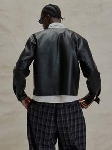 Musero V领略短款落肩皮革开衫式纽扣夹克 冬季必备 - 黑色 - 查看 2