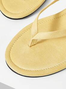 Mnmlis 多巴胺浅黄色坡跟女式厚底加厚人字拖鞋外穿女鞋增高5厘米百搭凉鞋 - 淡黃色 - 查看 5