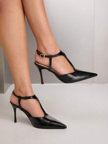 CUCCOO SZL 女士尖头搭扣设计时尚高跟鞋，适合日常穿着 - 黑色 - 查看 2