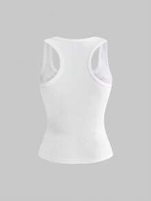 ROMWE Grunge Punk Y2K Retro Tiger Vine Faux Tattoo Print Tight Racerback Tank Top - White - View 2