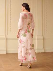 ZEYLAH Women's Elegant Mesh Beaded Patchwork Dress - Multicolor - View 3
