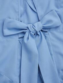 Franclia 女士短款简约时尚蝴蝶结连衣裙 - 藍色 - 查看 4