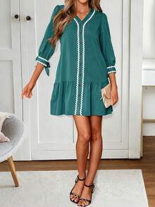 EMERY ROSE 梭织宽松公主袖开衫短裙 - 綠色 - 查看 5