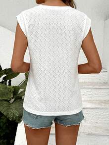 SHEIN LUNE Camiseta de cuello redondo de unicolor y textura casual de verano - Blanco - Ver 2