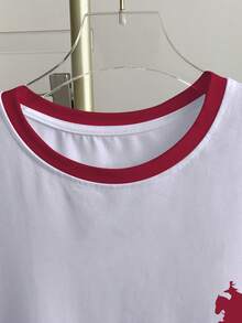 Franclia Women's Color Block Knight Print Short Sleeve Casual Versatile Round Neck T-Shirt - White - View 3