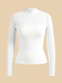 Anewsta 2 件装优雅时尚性感派对、新年、约会之夜百搭弹力修身网纱拼接长袖针织多色组合女式 T 恤上衣，春夏款 - 彩色 - 查看 8