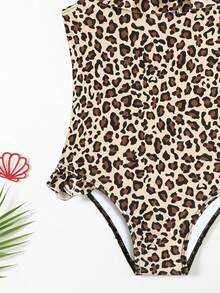 SHEIN Young Girl New Fashionable Leopard Print One-Piece Swimsuit Summer Holiday - Multicolor - View 6