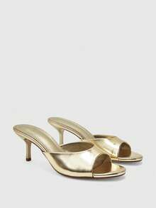 CUCCOO BIZCHIC Sandalias de tacón alto y fino con punta abierta para mujer, para primavera y verano - Oro claro - Ver 7