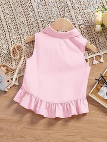 SHEIN Young Girl Sleeveless Ruffled Blouse - Baby Pink - View 2