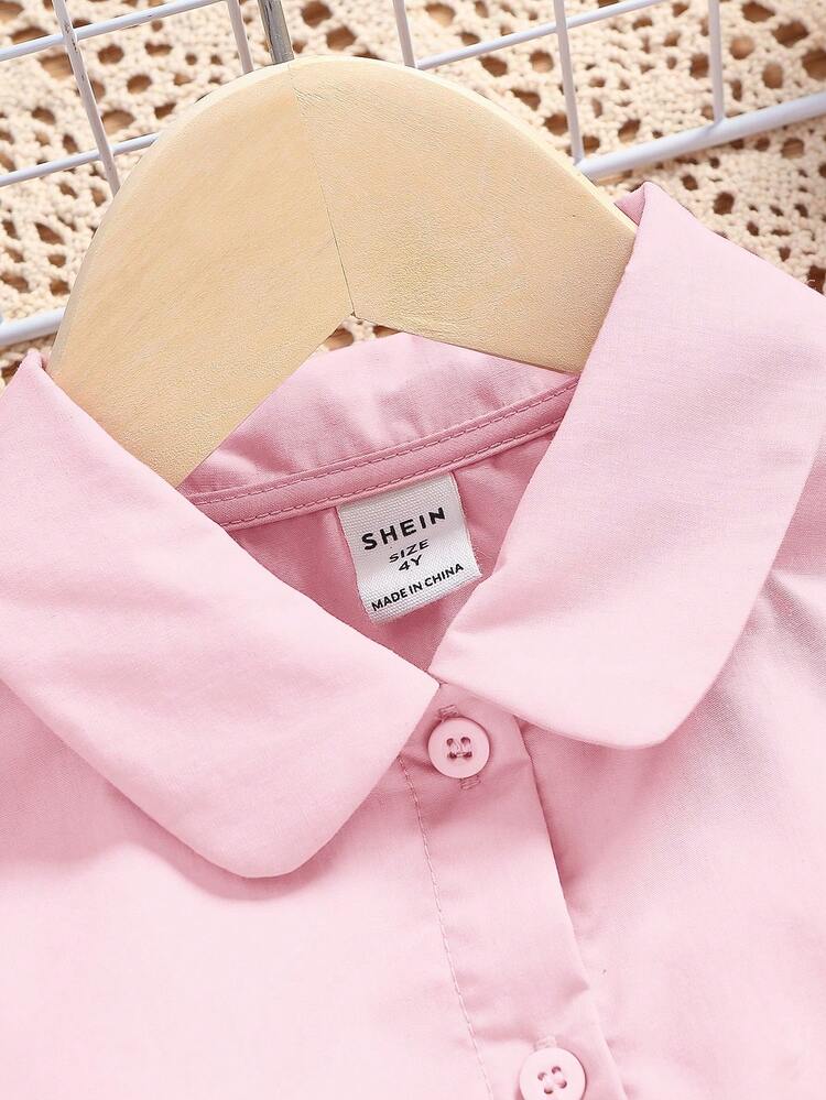 SHEIN Blusa sin mangas con volantes para niña - Rosa Pálido - Añade 5