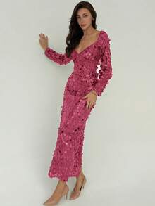 Aloruh Vestido largo de fiesta con cuello en forma de corazón y lentejuelas, para Navidad y Halloween - Burdeos - Ver 7