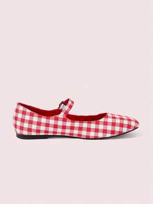 CUCCOO DOLLMOD Round Toe Comfortable Pink Bow Fashionable And Elegant Women's Flat Shoes Spring Shoes Spring Break Easter Valentine's Day - Big red white plaid - View 10