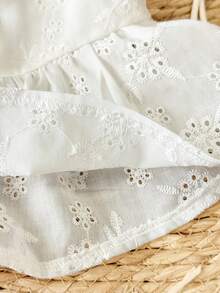 两件套可爱女婴休闲日常度假提花上衣，正面中央带蝴蝶结 - 白色 - 查看 6