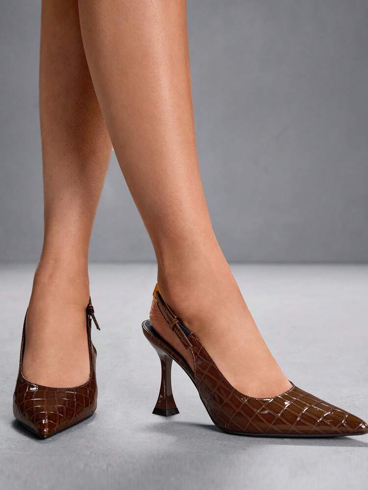 CUCCOO SZL Women's Shoes Metal Buckle Adjustable Women's High Heels Wine Glass Heel Pointed 9CM Elegant Stiletto Shoes Mirror PU Material Texture Brown High Heels Kitten Heel Versatile Fashion Suitable For Daily/Party/Christmas/Ramadan/Office Dress Shoes Women's Shoes