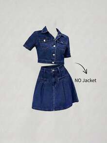 Sweetra Women's Fashion Casual Versatile European Style Elegant Pleated Denim Skirt - Medium Wash - View 4