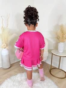 Bộ 2 món đồ thể thao dệt kim in số cho bé gái, thời trang và thoải mái để mặc hàng ngày. - Hồng - Xem 2