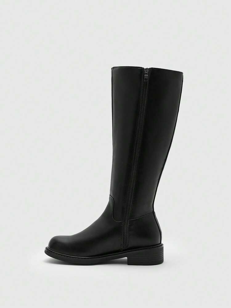 CUCCOO BIZCHIC Women's Vintage Slimming High Shaft Riding Boots, Dark Colored PU Material, Thick Heel Round Toe Knee High Boots, Versatile Autumn/Winter New Arrival Valentine's Day Spring Shoes