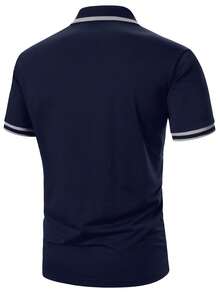 Manfinity Mode Men's Eagle Print Striped Short Sleeve Casual Commuter Polo Shirt - Navy Blue - View 2