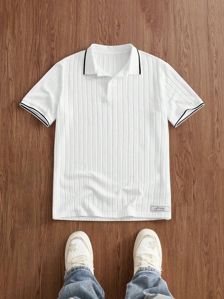 Manfinity Unisex 男士字母刺绣短袖休闲通勤 Polo 衫 - 白色 - 查看 7