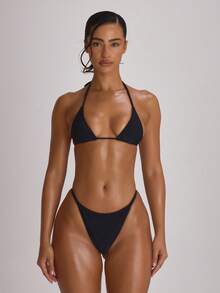 Musera Resort Áo bikini tam giác nhỏ buộc dây cổ yếm, thích hợp cho kỳ nghỉ hè, du lịch, đồ bơi cơ bản màu trơn, đồ bơi nghỉ dưỡng. - màu đen - Xem 3