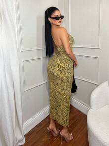 SHEIN SXY Vestido sexy con estampado de leopardo y calado - Amarillo - Ver 2