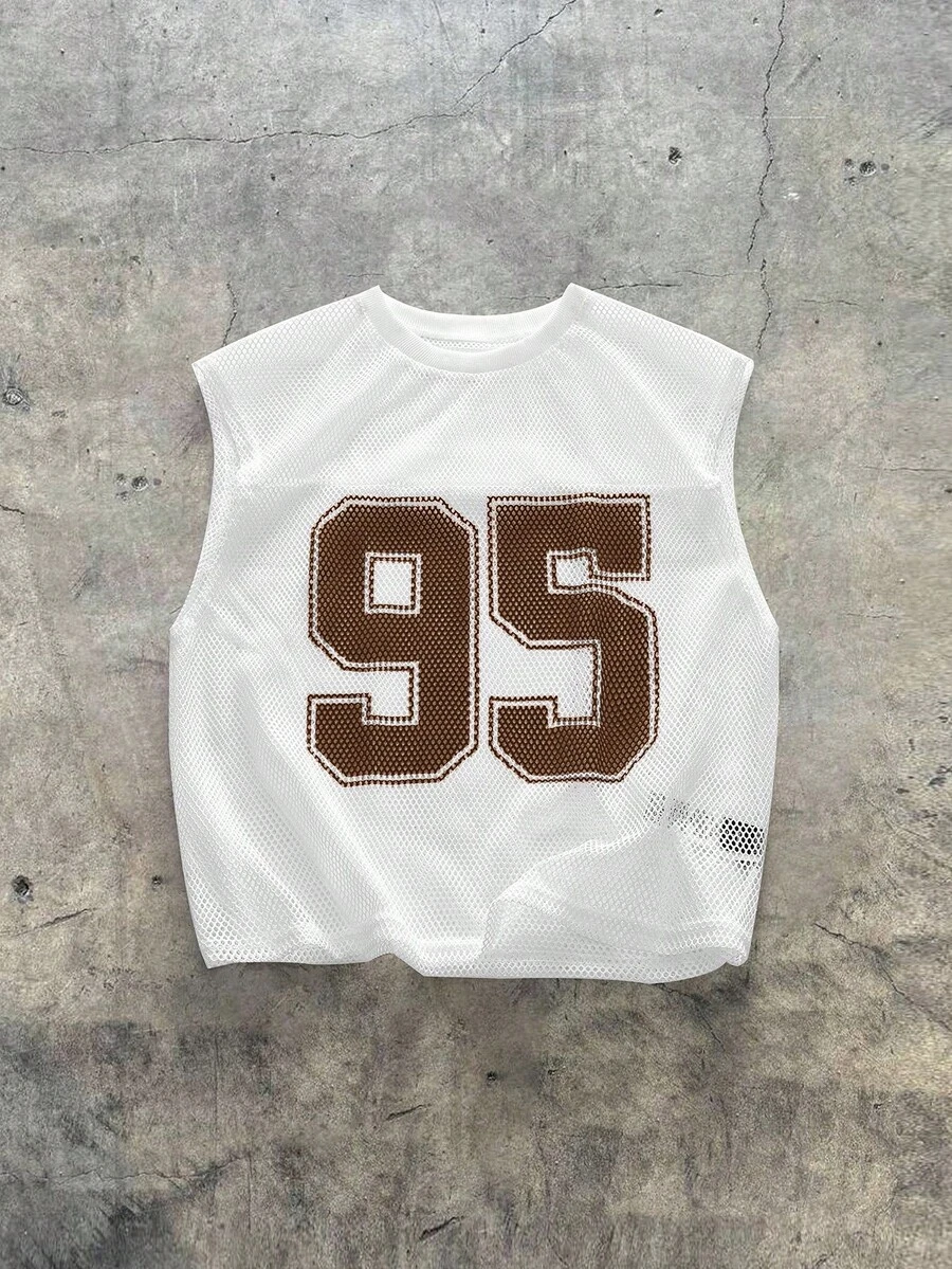 AXEPEAK Men's Mesh Fabric Digital 95 Print Sleeveless Tank Top - White - View 1