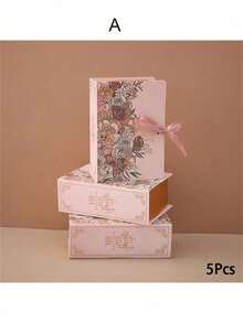 5/10Pcs Book Shape Gift Box With Ribbon Paperboard Candy Chocolate Present Packaging Box For Party, Wedding, Birthday, Valentine's Day, Valentines Wedding, Birthday - Multicolor - View 18