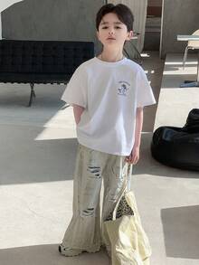 DAZY Camiseta de manga corta casual de cuello redondo con estampado de letras y palmeras para niño preadolescente en verano - Blanco - Ver 6
