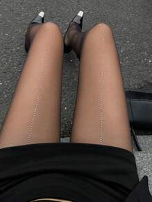 DAZY Women's Rhinestone Mesh Sexy Tights - Black - View 6