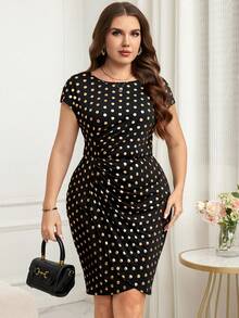Reflora 大码夏季通勤波点印花连衣裙 - 黑色 - 查看 8