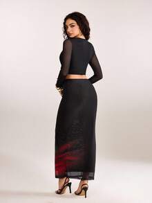 plantica Casual Sexy Urban Chic Minimalist Floral Hollow-Out Long Sleeve Bodycon Metal Button Dress, Suitable For Outings, Travel, Dates, Parties, Holidays, Valentine's Day, Spring/Summer,Going Out,Sexy, Elegant,, Wedding Guest, Music Festival, Musician, Night Club - Multicolor - View 2