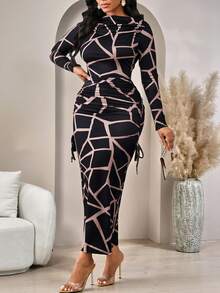 SHEIN Lady Leoparden-Muster Slim Fit Langarm Bootkragen Damenkleid, elegantes und exquisites Damenkleid - Verschiedenfarbig - Übersicht 5
