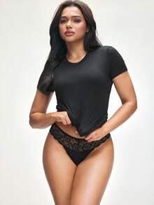 SHAPORA Mutandine vintage a vita alta in rete trasparente con motivo floreale a cuore, pantaloncini comodi e aderenti per le donne - nero - Visualizzare 2