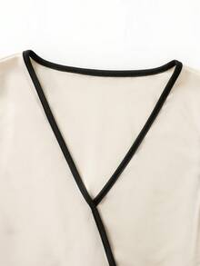 Qadelle 女士时尚优雅撞色滚边腰部中长连衣裙 - 杏色 - 查看 4