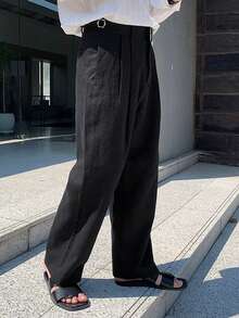 DAZY Pantalones negros lisos para hombre con cintura ajustable, para primavera/verano - Negro - Ver 5