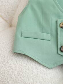 SHEIN 2pcs Baby Boy Gentleman Outfit,Sage Green Double-Breasted Vest & Shorts Set,Summer Cute Modest Formal Wear For Wedding Guest,Birthday Party,Baptism - Green - View 6